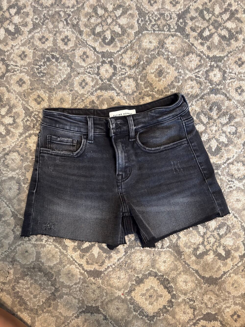 Flying Monkey Black High Rise Raw Hem Denim Shorts Women’s 25 Stretch